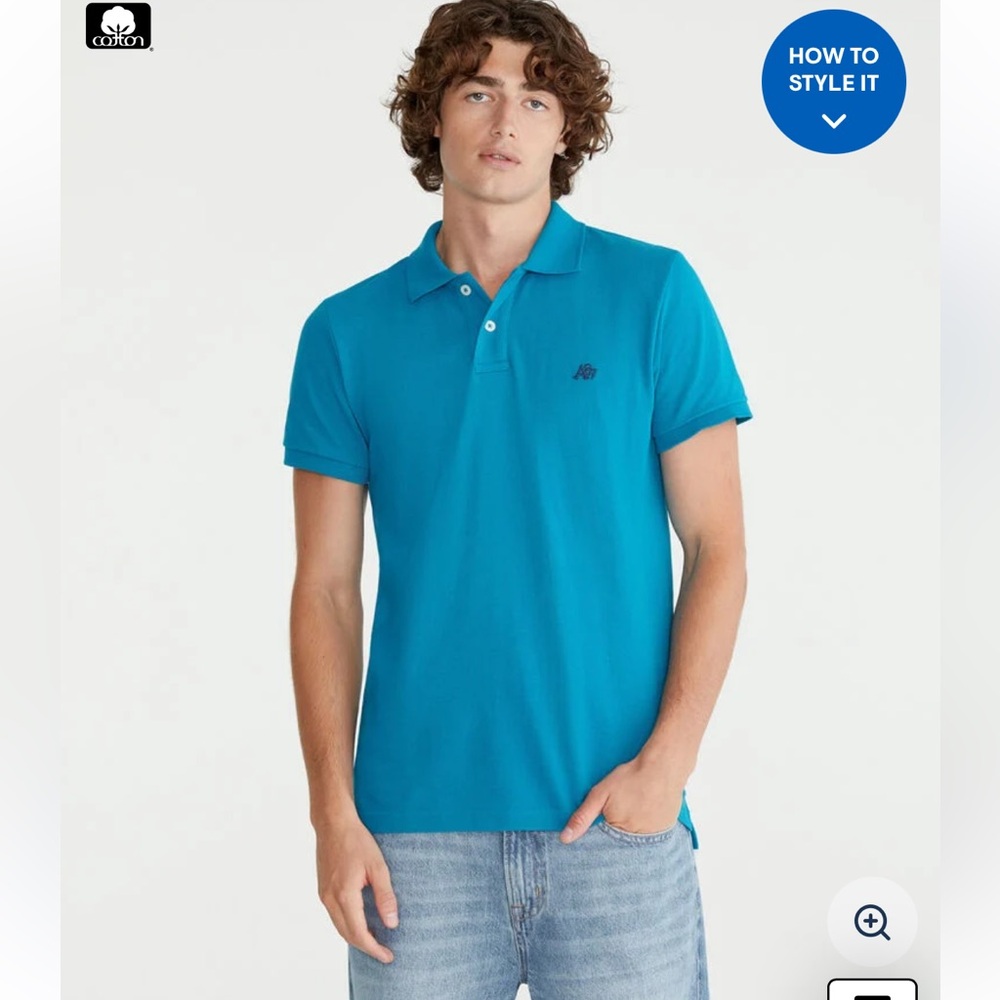 •AEROPOSTALÉ•MENS BRIGHT BLUE A87 LOGO COLLARED POLO SHIRT SIZE MEDIUM EUC